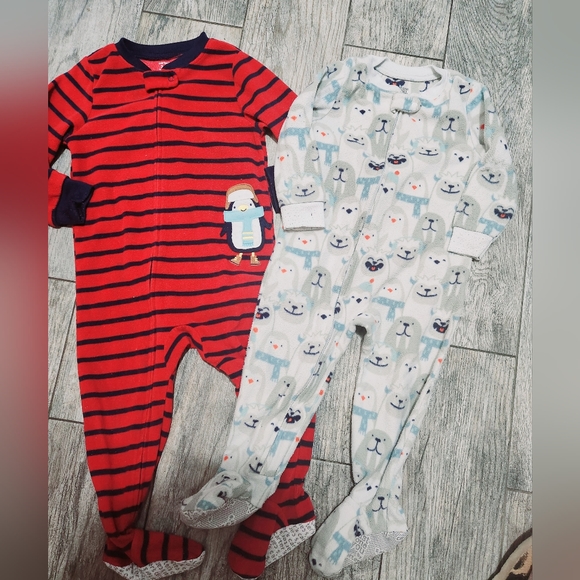 2 Penguin/Winter Animal Carter's Fleece Sleepers 18/24m - Picture 5 of 6